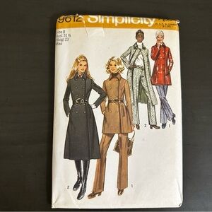 Vintage Sewing Pattern Simplicity Long Trench Coat Miss Size 8 1970s 70s
